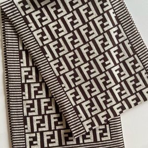 FENDI Authentic Logo Scarf  Brown 100% Wool